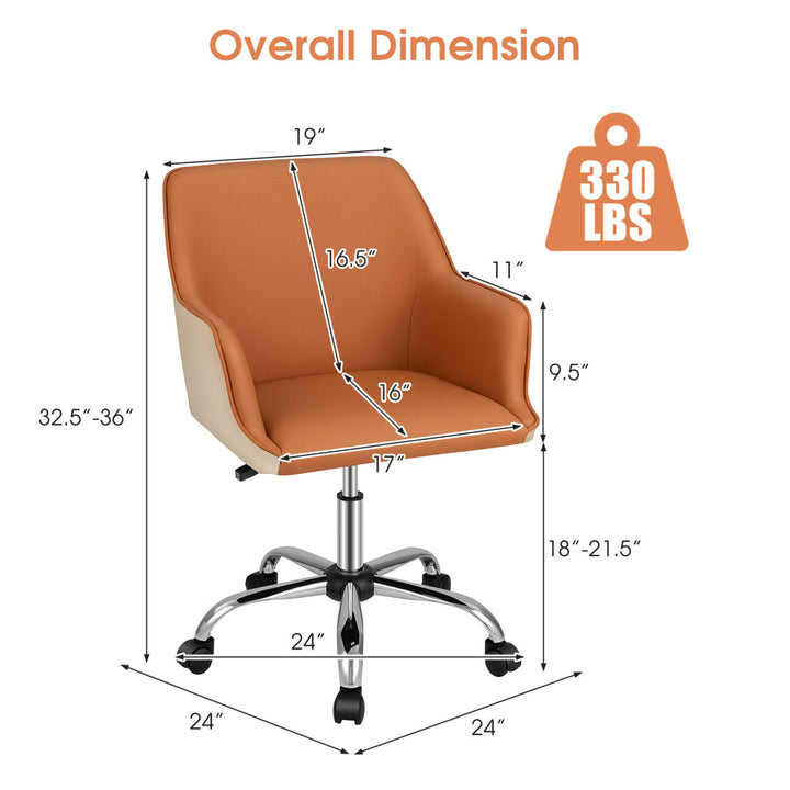 Adjustable Desk Chair PU Leather Office Chair Swivel Leisure Task Arm Chair Image 5