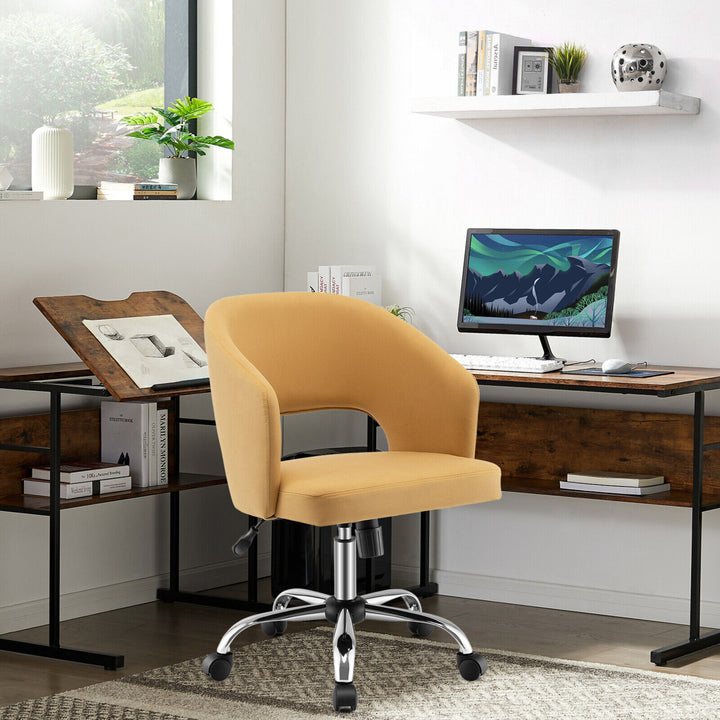 Adjustable Swivel Desk Vanity Chair Upholstered Office Chair w/ Hollow Out Back Image 2