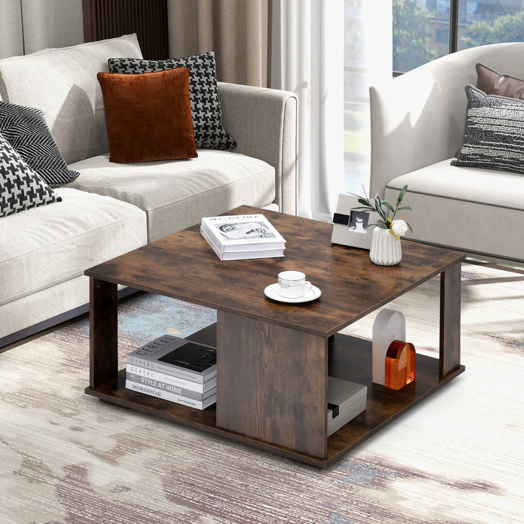 2-Tier Square Coffee Table w/ Storage Industrial Center Table for Living Room Image 4