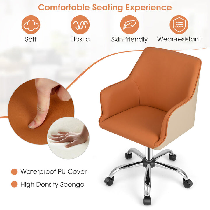 Adjustable Desk Chair PU Leather Office Chair Swivel Leisure Task Arm Chair Image 7