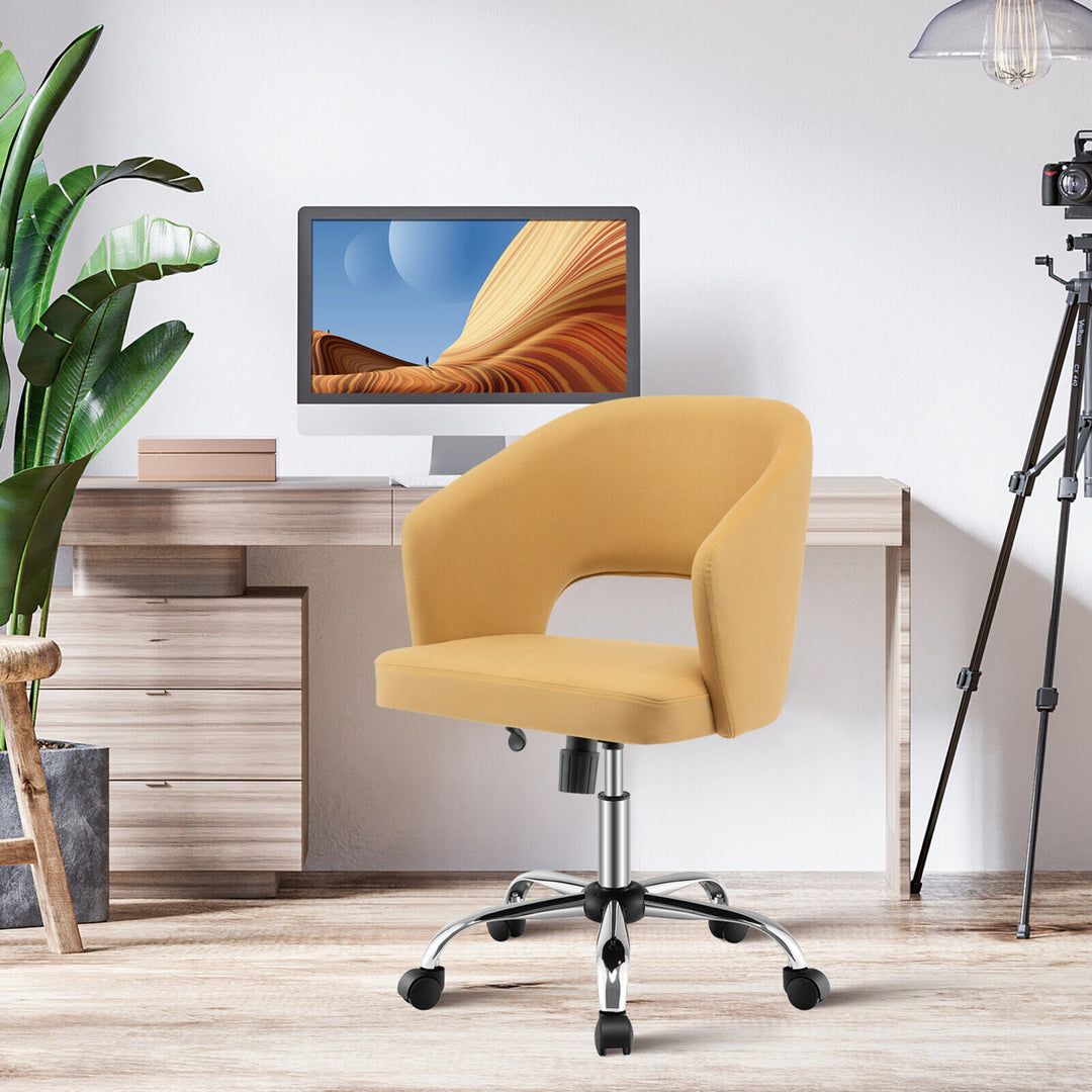 Adjustable Swivel Desk Vanity Chair Upholstered Office Chair w/ Hollow Out Back Image 3