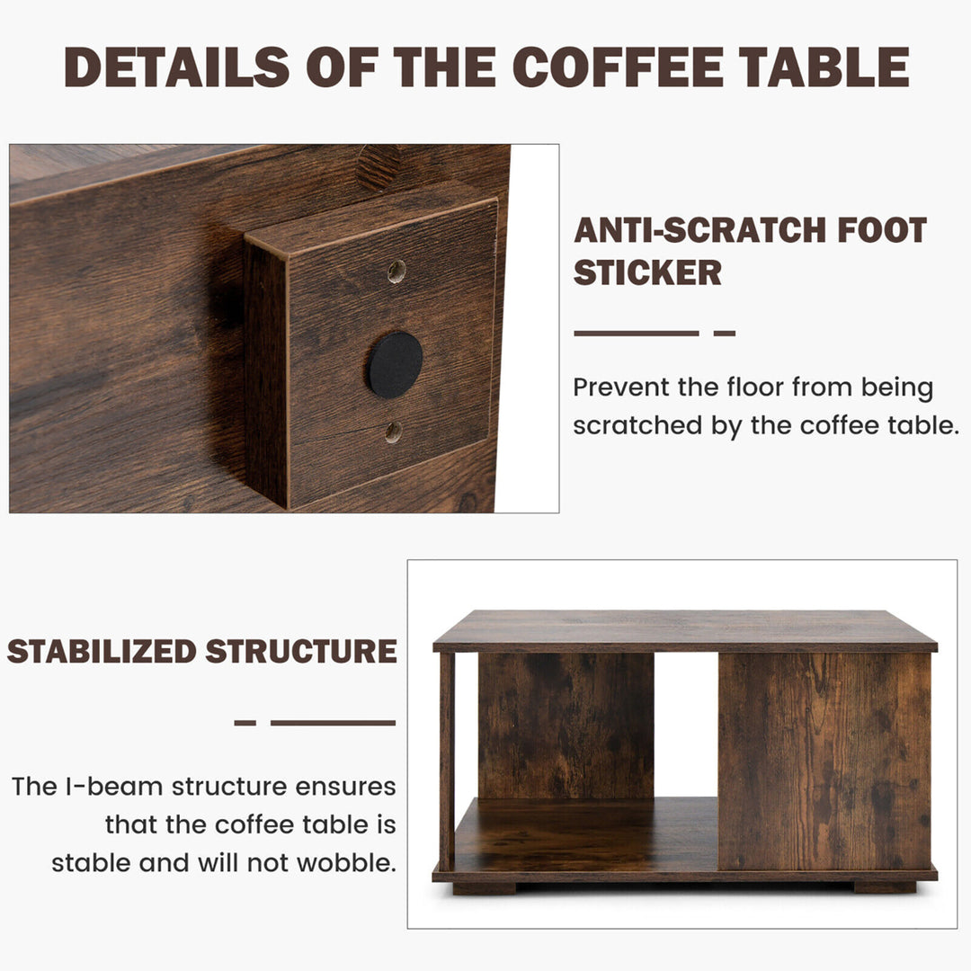 2-Tier Square Coffee Table w/ Storage Industrial Center Table for Living Room Image 8