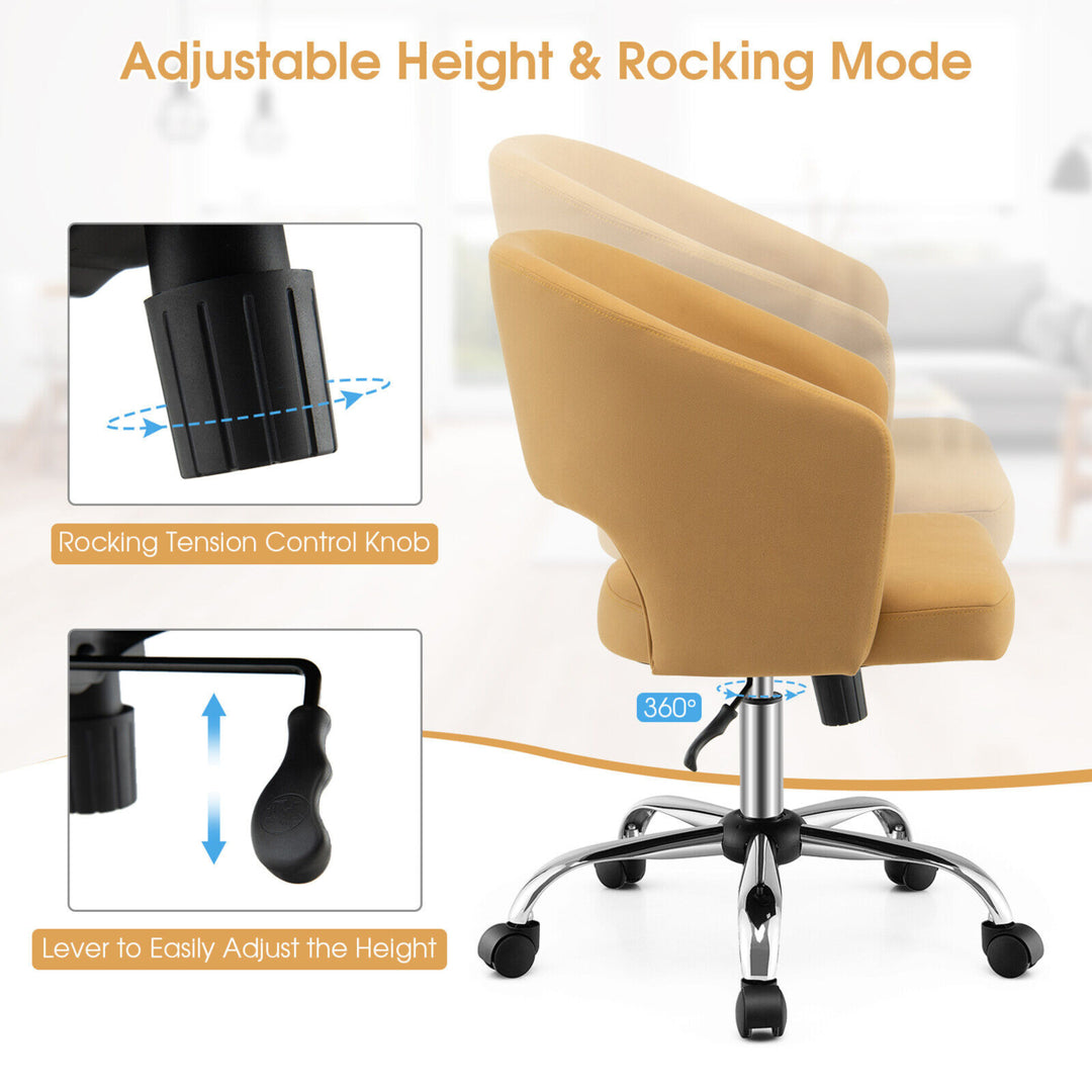 Adjustable Swivel Desk Vanity Chair Upholstered Office Chair w/ Hollow Out Back Image 9