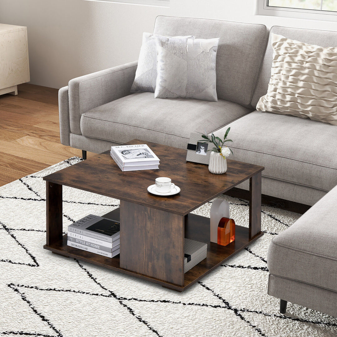 2-Tier Square Coffee Table w/ Storage Industrial Center Table for Living Room Image 9