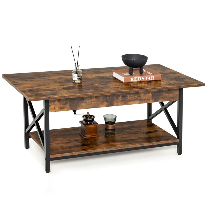 Coffee Table Industrial 2-Tier w/ Storage Shelf andStorage Shelf for Living Room Image 1