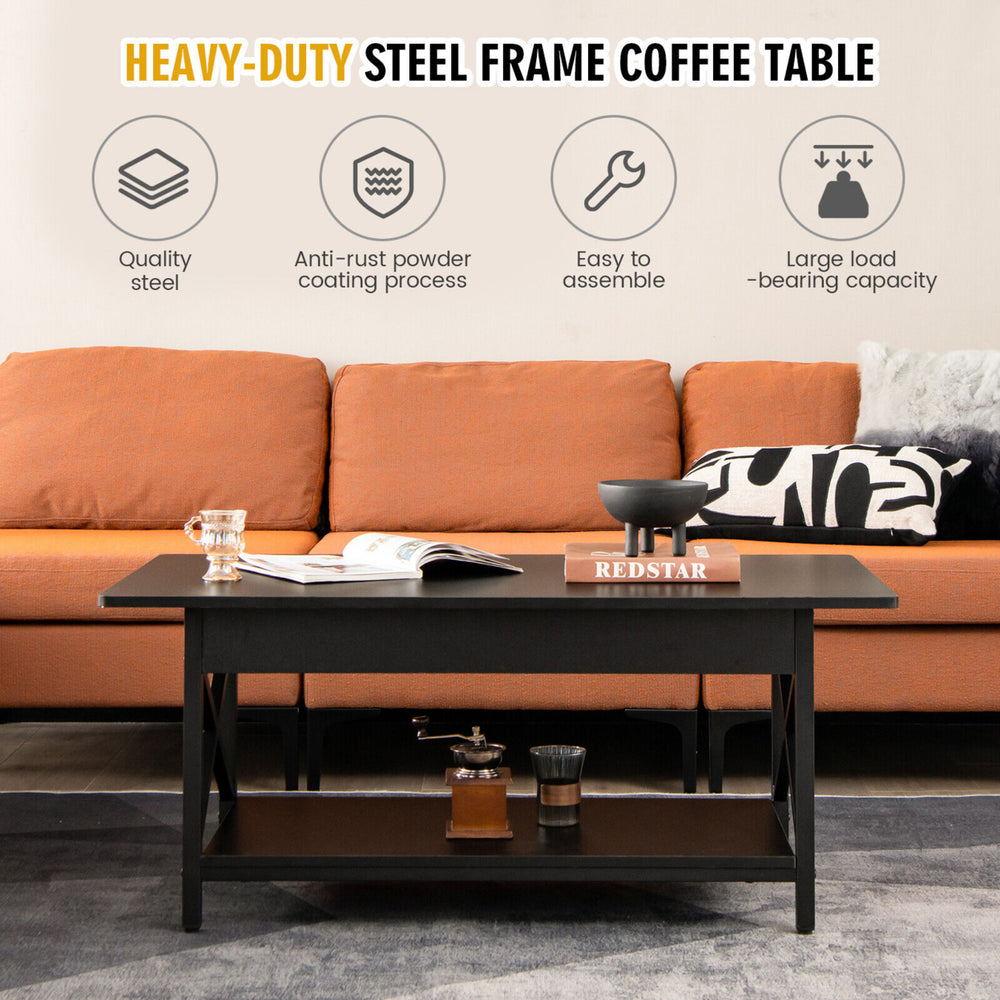 Coffee Table Industrial 2-Tier w/ Storage Shelf andStorage Shelf for Living Room Image 2