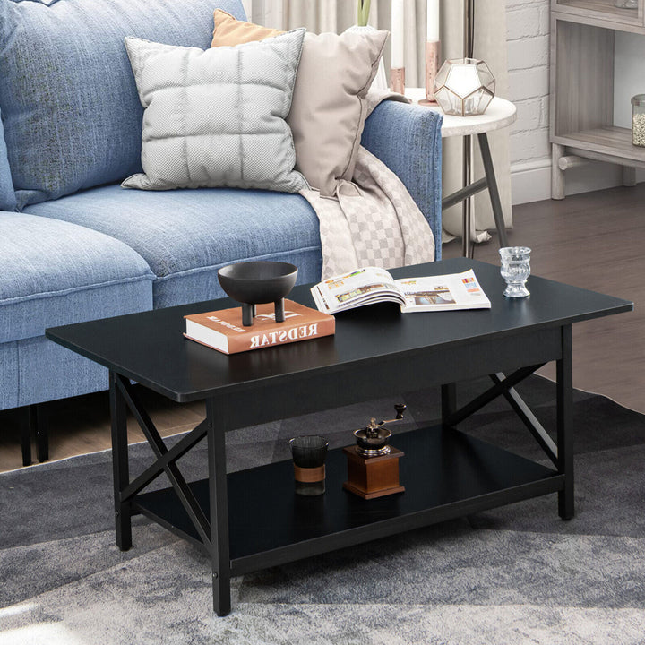 Coffee Table Industrial 2-Tier w/ Storage Shelf andStorage Shelf for Living Room Image 3