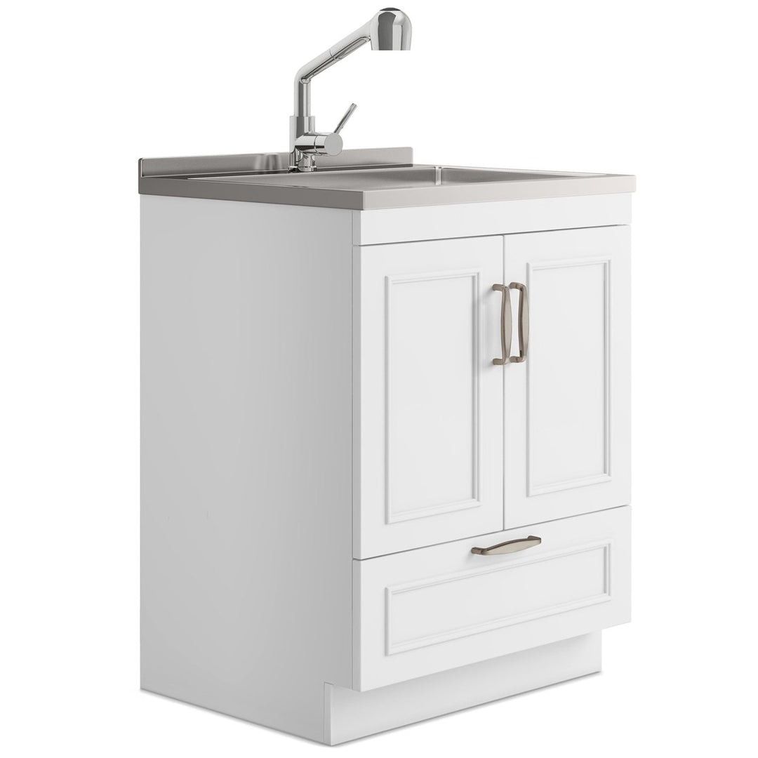 Cardinal 28 Inch Laundry Cabinet White with Sink and Stainless Steel Faucet Image 1