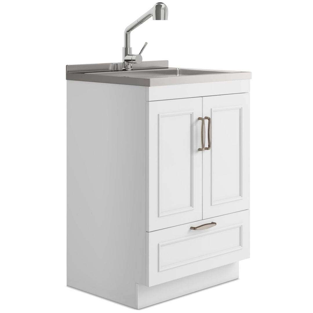 Cardinal 24 Inch White Laundry Cabinet with Sink and Stainless Steel Faucet Image 1