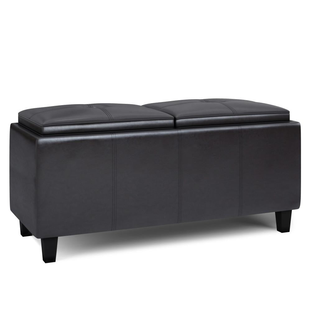 Avalon 2 Tray Storage Ottoman Vegan Leather 42in Large Storage Contemporary Design Image 2