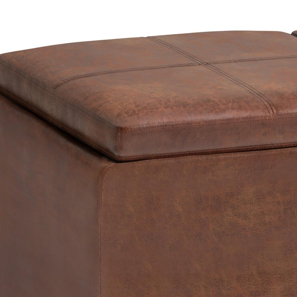 Avalon Ottoman Extra Large Distressed Vegan Leather Storage 3 Serving Trays Image 8