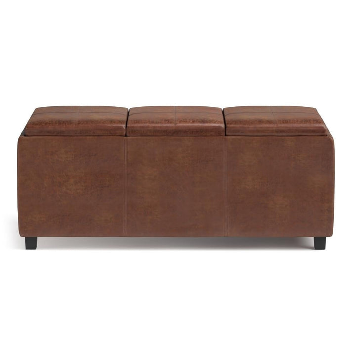 Avalon Ottoman Extra Large Distressed Vegan Leather Storage 3 Serving Trays Image 9