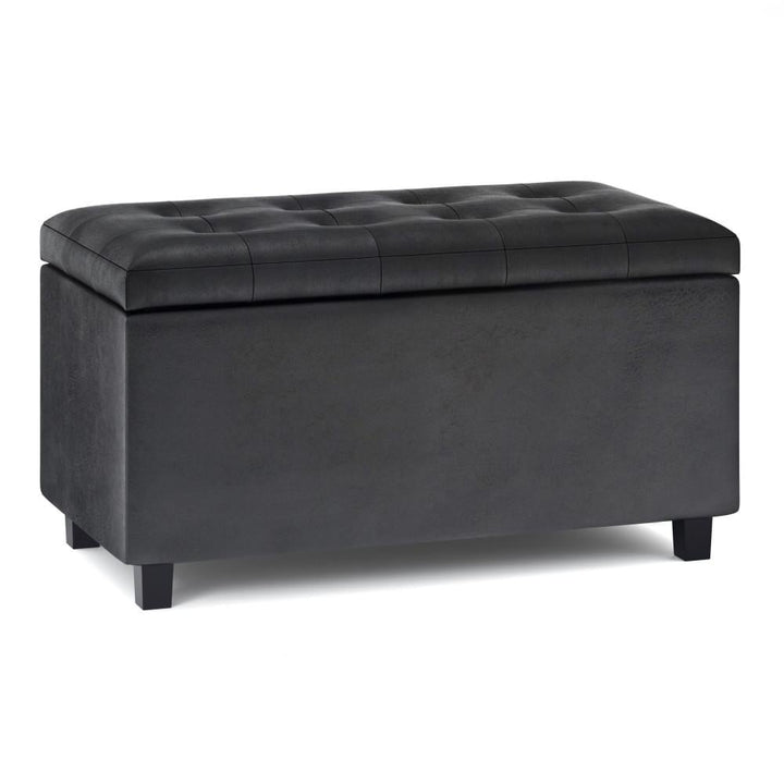 Cosmopolitan Storage Ottoman Distressed Vegan Leather Large 33.5 Inch Rectangular Image 1