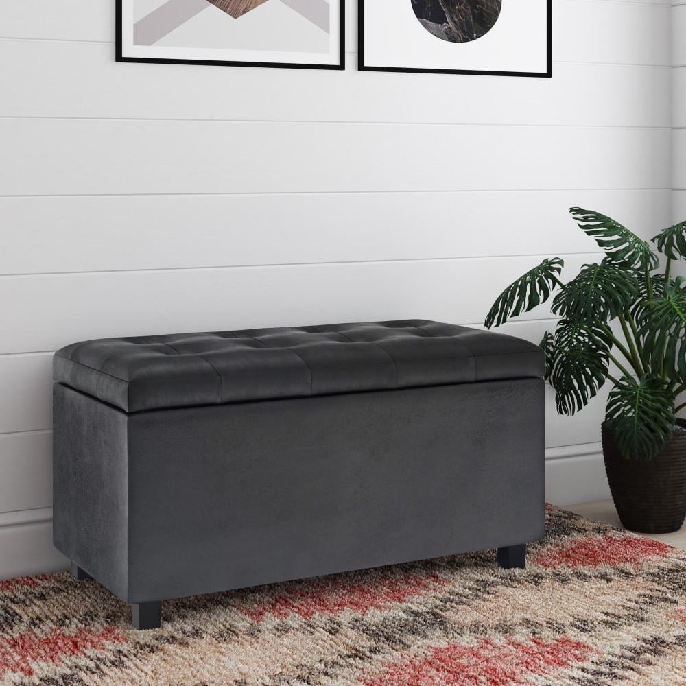 Cosmopolitan Storage Ottoman Distressed Vegan Leather Large 33.5 Inch Rectangular Image 4