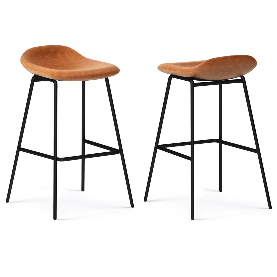 Dafney Bar Stool Set of 2 Low Back Upholstered Foam Seat Steel Legs Image 1