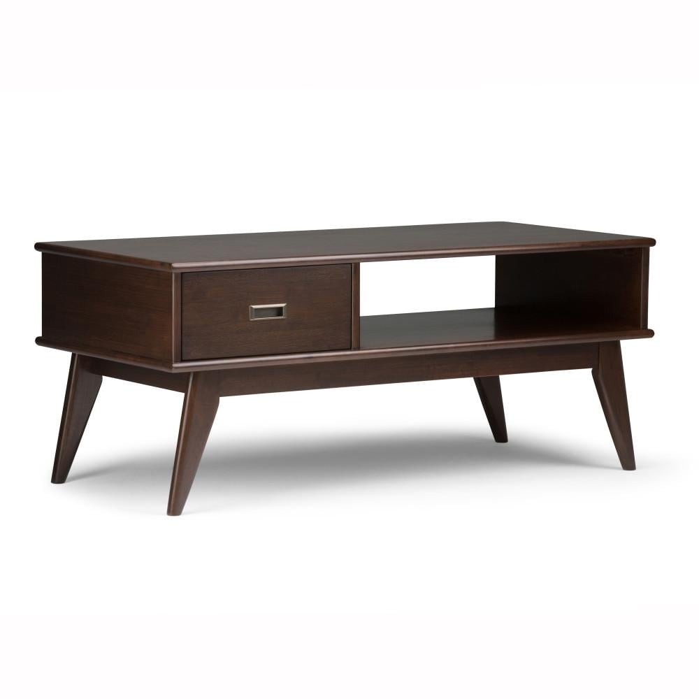 Draper Coffee Table Mid Century Modern Solid Rubberwood 48in with Drawer Storage Image 1