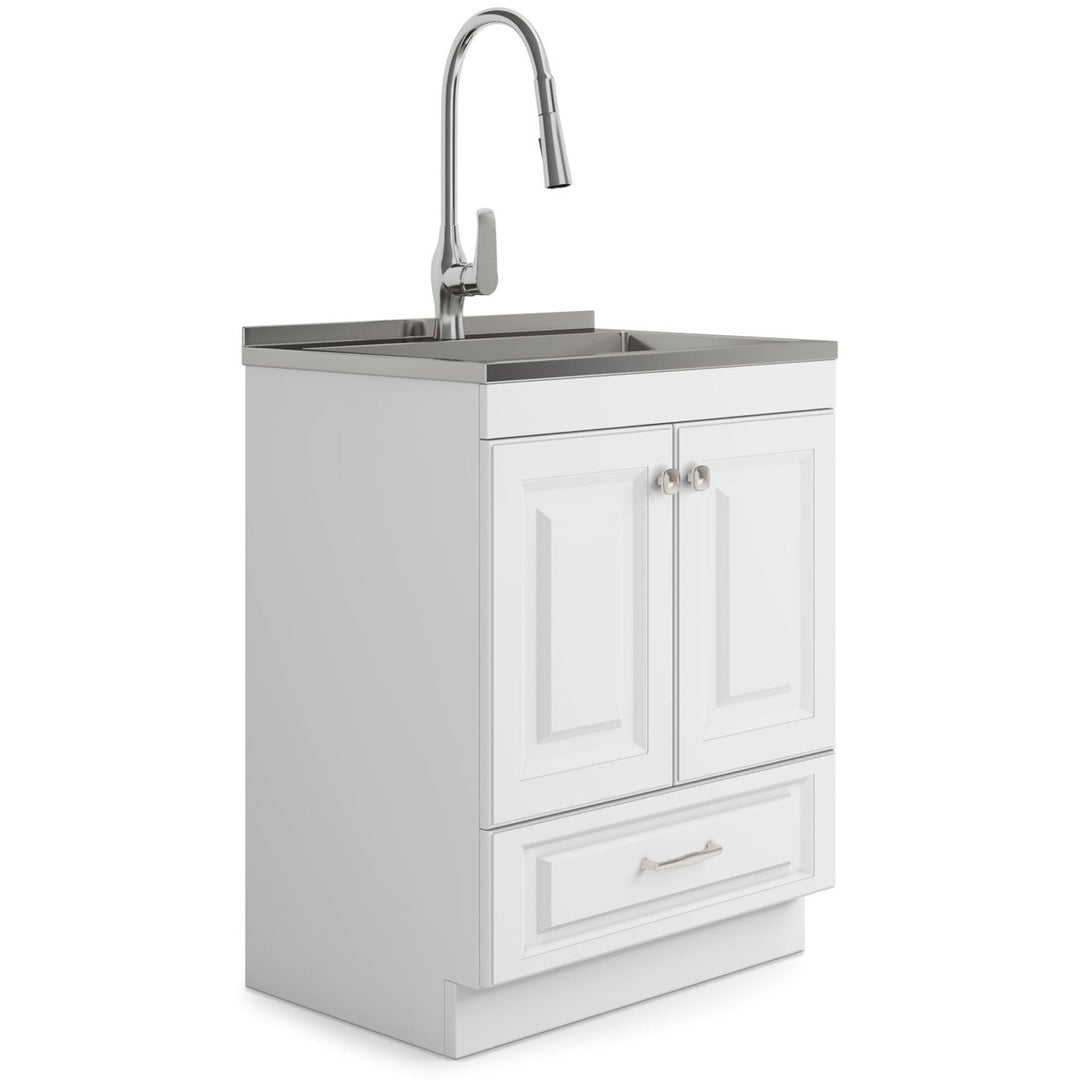 Lawrence Laundry Cabinet 28 Inch Stainless Steel Sink Storage Organizer White Image 1