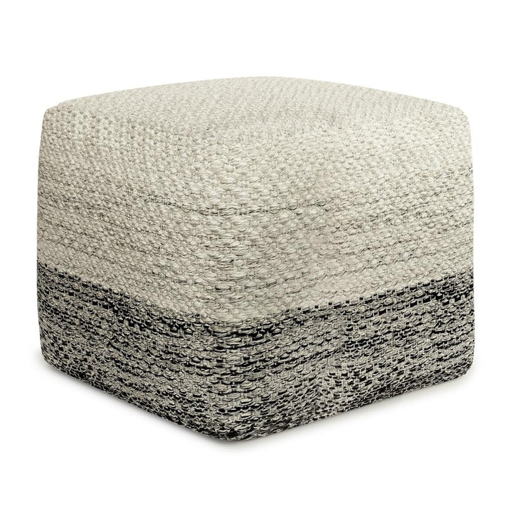 Macie Outdoor Indoor Pouf 18x18 Grey White Stripe Woven Water UV Resistant Image 1