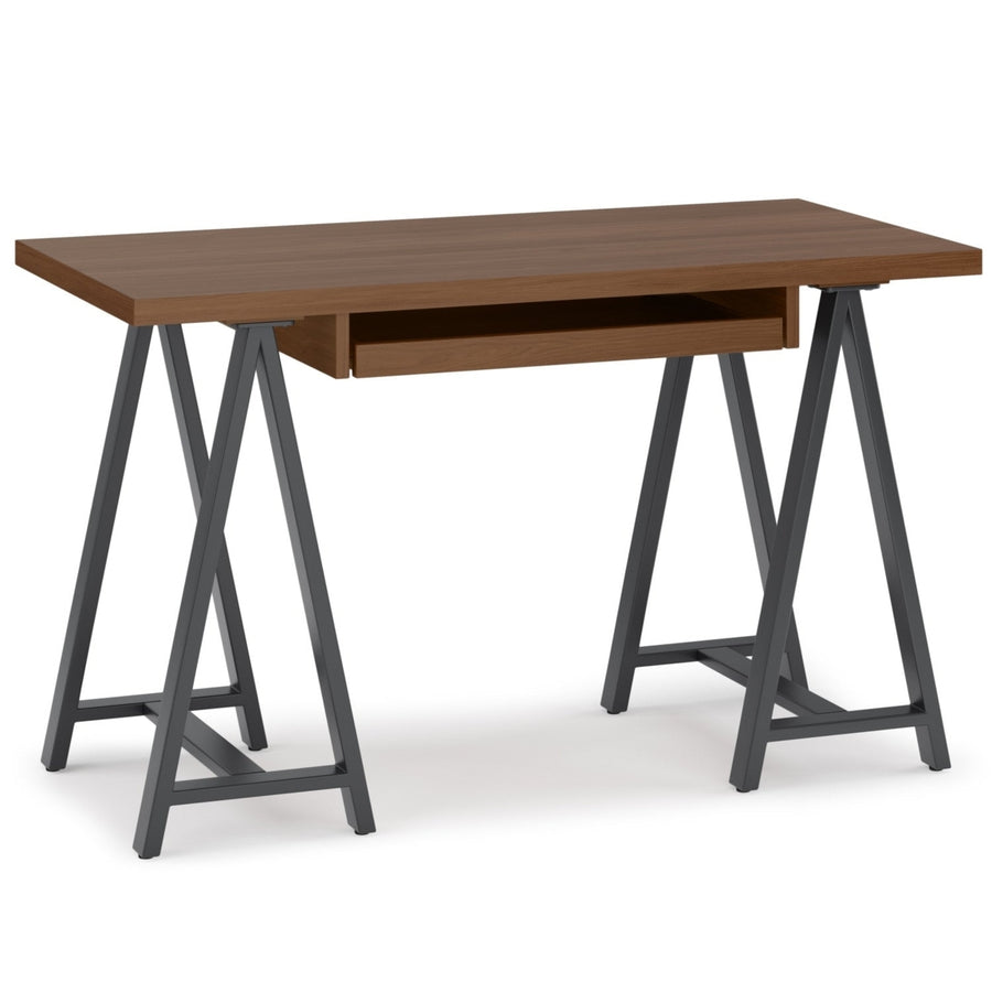 Sawhorse Solid Walnut Veneer and Metal Small Desk Image 1