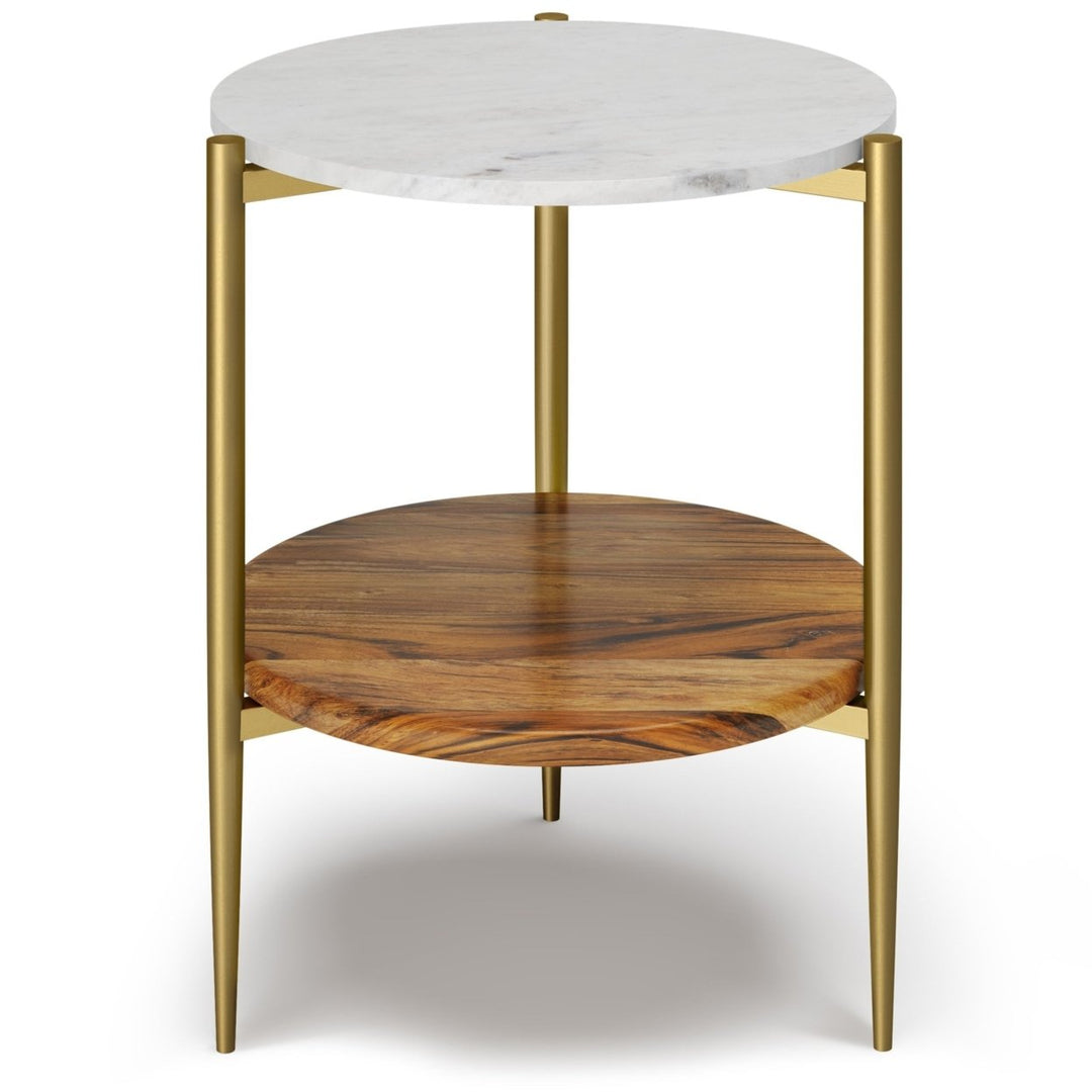 Wagner Round Marble and Wood Side Table with Metal Frame Acacia Shelf Image 1