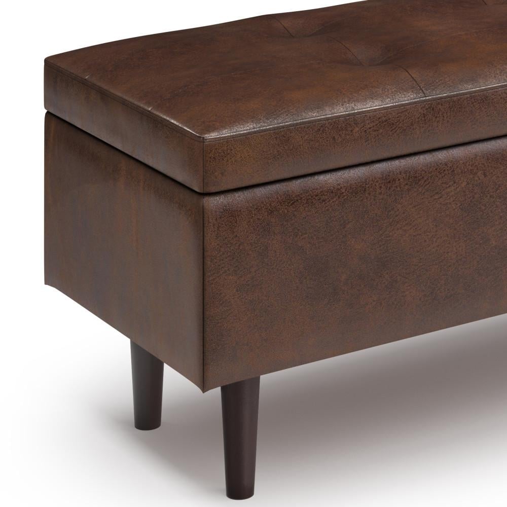 Shay Mid Century Rectangular Storage Ottoman Distressed Chestnut Brown 48x18x18.5 Image 7