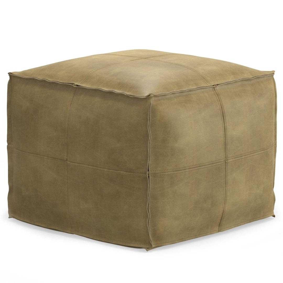 Sheffield Square Pouf Genuine Buffalo Leather Distressed Upholstered Ottoman Image 1