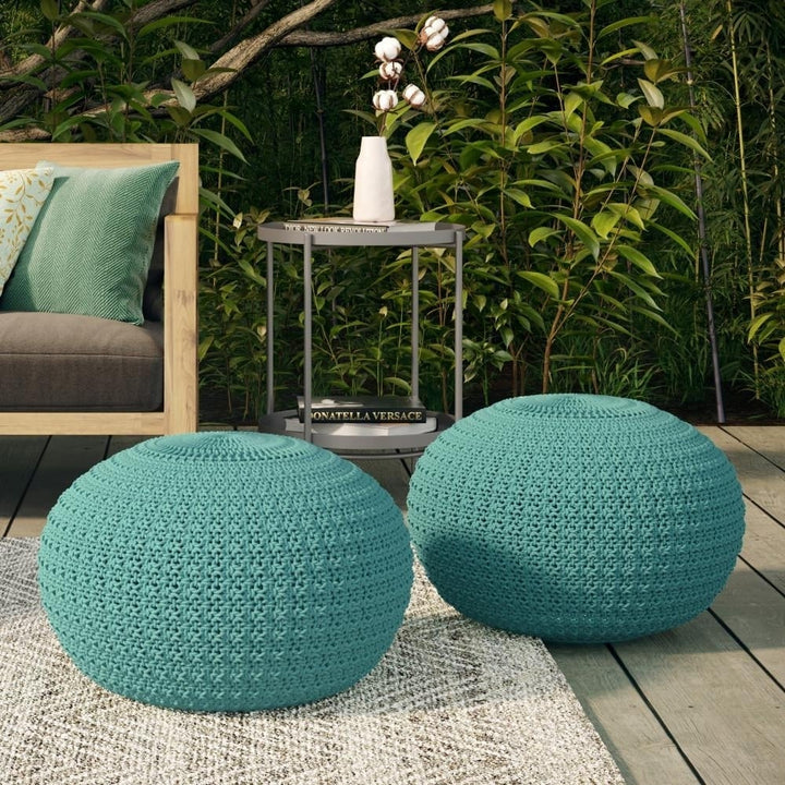 Sonata Round Knitted Pouf Indoor Outdoor 20in Water UV Resistant Durable Fabric Image 3