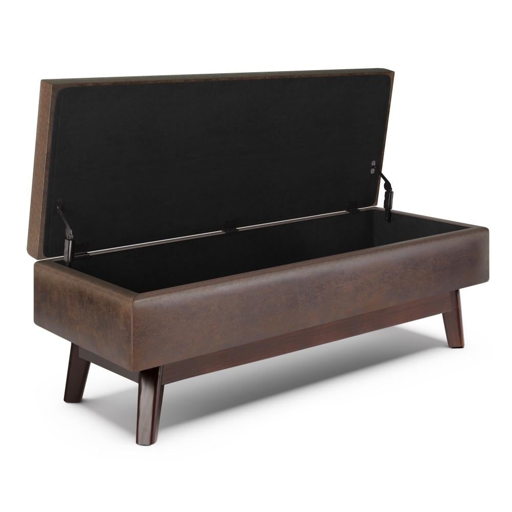 Owen Rectangular Ottoman Storage in Distressed Vegan Leather 48" Mid Century Design Image 6