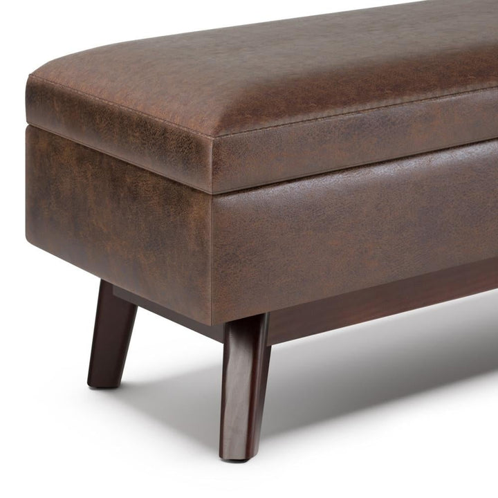 Owen Rectangular Ottoman Storage in Distressed Vegan Leather 48" Mid Century Design Image 7