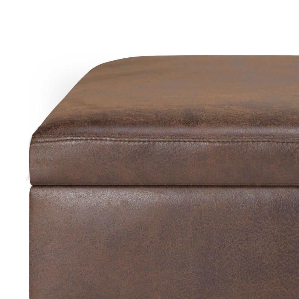 Owen Rectangular Storage Ottoman Distressed Vegan Leather 36" Mid Century Modern Image 8