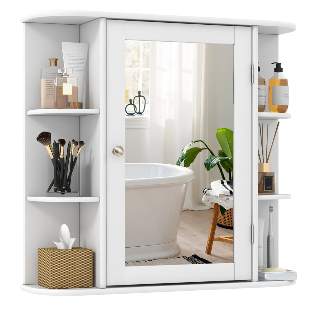 Bathroom White finish Multipurpose Mount Wall Surface Storage Cabinet Mirror Image 1