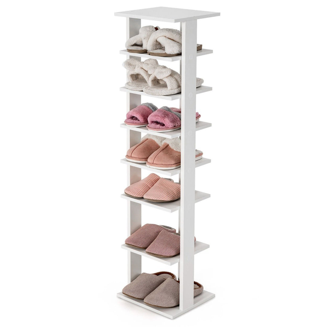 7-Tier Wooden Shoe Rack Narrow Vertical Shoe Stand Storage Display Shelf White Image 1