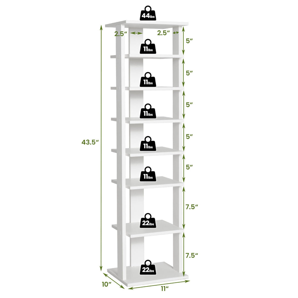 7-Tier Wooden Shoe Rack Narrow Vertical Shoe Stand Storage Display Shelf White Image 2