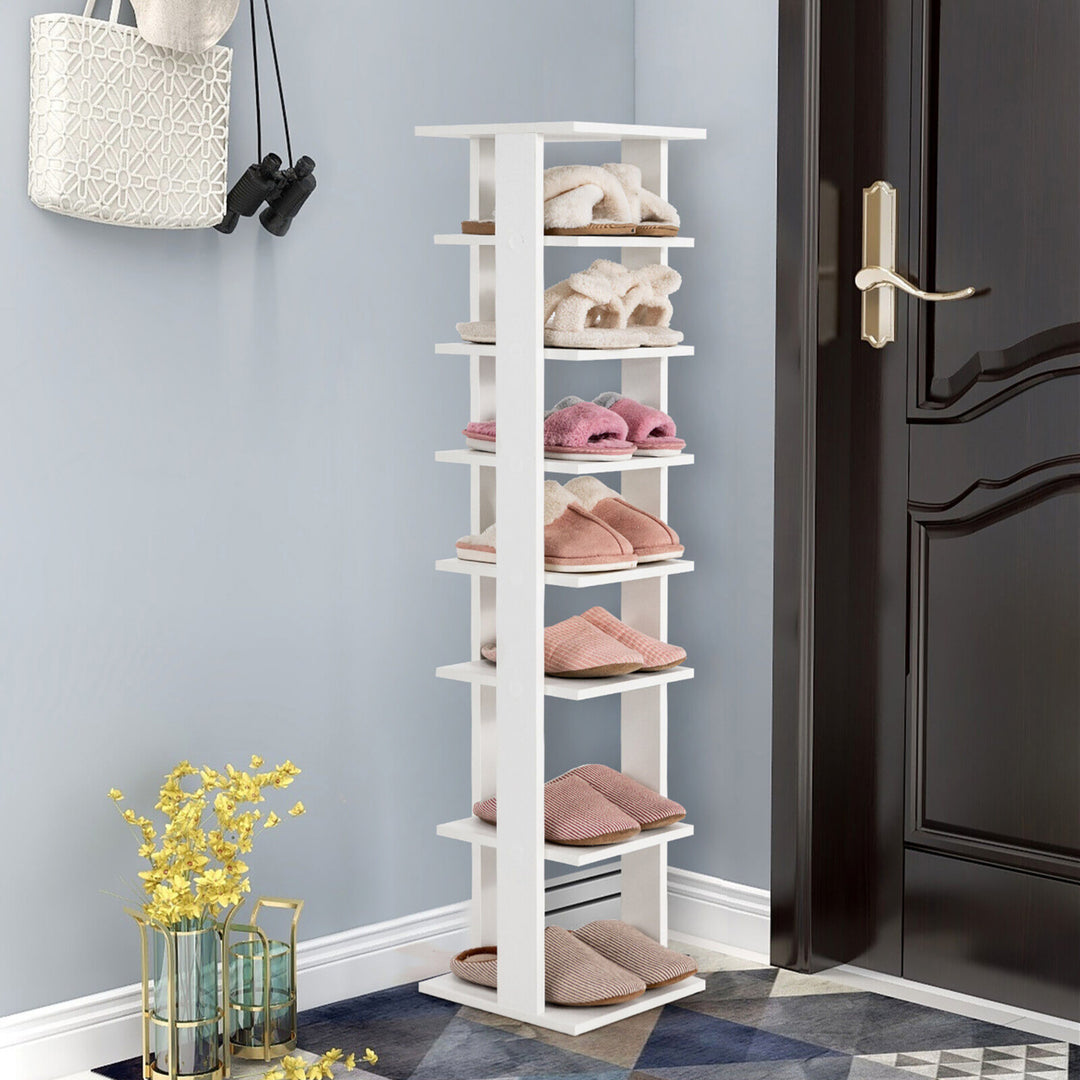 7-Tier Wooden Shoe Rack Narrow Vertical Shoe Stand Storage Display Shelf White Image 3