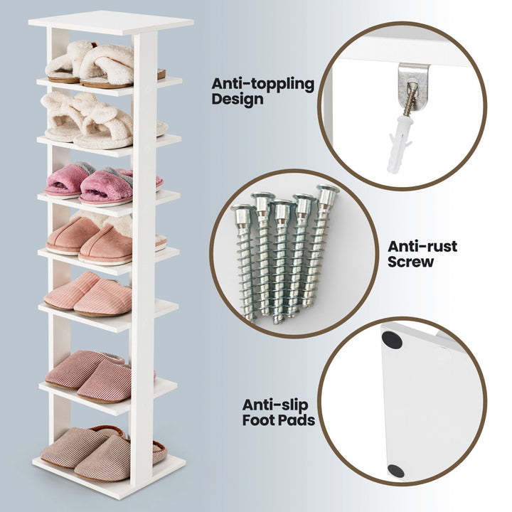 7-Tier Wooden Shoe Rack Narrow Vertical Shoe Stand Storage Display Shelf White Image 7