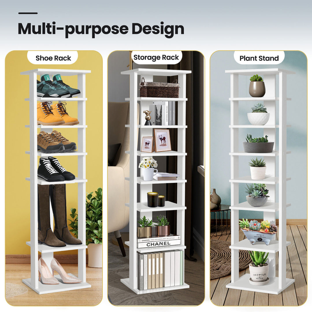 7-Tier Wooden Shoe Rack Narrow Vertical Shoe Stand Storage Display Shelf White Image 8