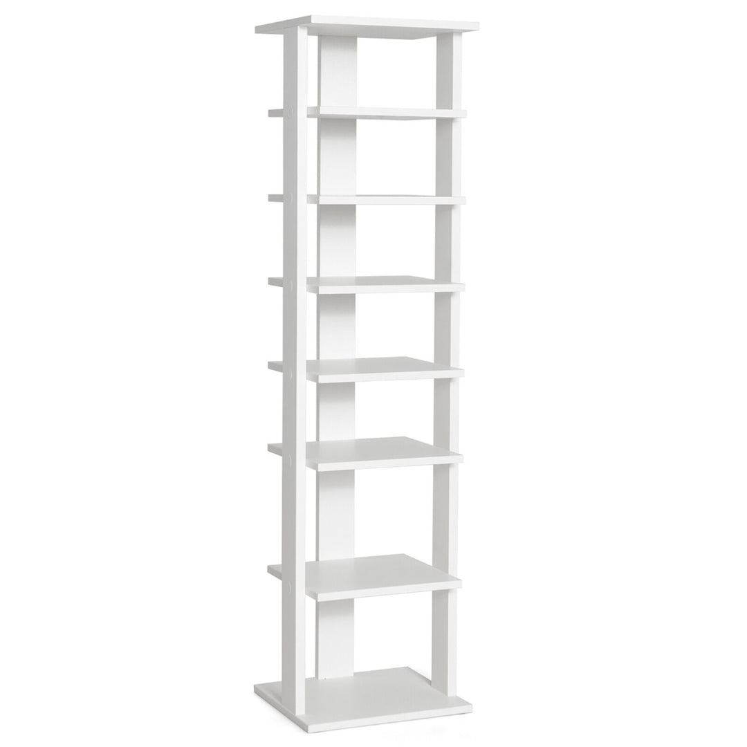 7-Tier Wooden Shoe Rack Narrow Vertical Shoe Stand Storage Display Shelf White Image 10