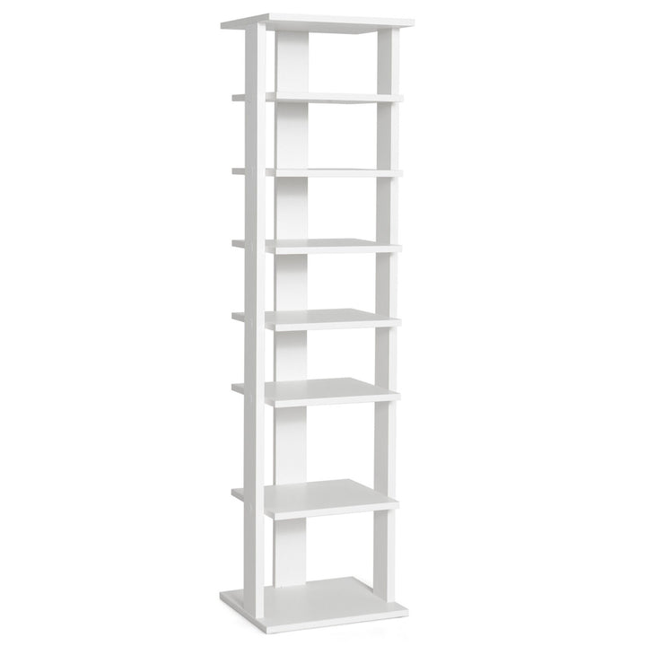 7-Tier Wooden Shoe Rack Narrow Vertical Shoe Stand Storage Display Shelf White Image 10