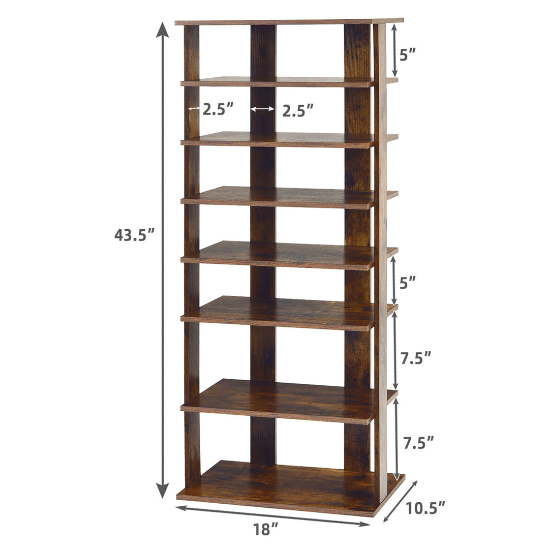 Patented 7-Tier Double Shoe Rack Free Standing Shelf Storage Tower Rustic Brown Image 2