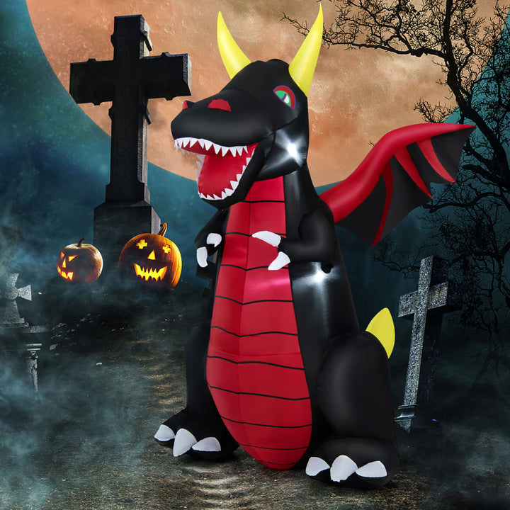 8FT Halloween Outdoor Blow Up Giant Dragon Holiday Decor w/ Wings and LED Lights Image 1