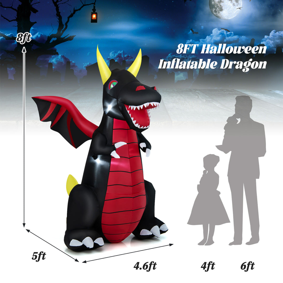 8FT Halloween Outdoor Blow Up Giant Dragon Holiday Decor w/ Wings and LED Lights Image 2