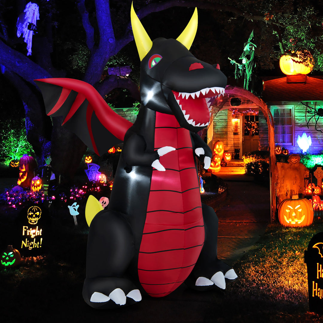 8FT Halloween Outdoor Blow Up Giant Dragon Holiday Decor w/ Wings and LED Lights Image 3