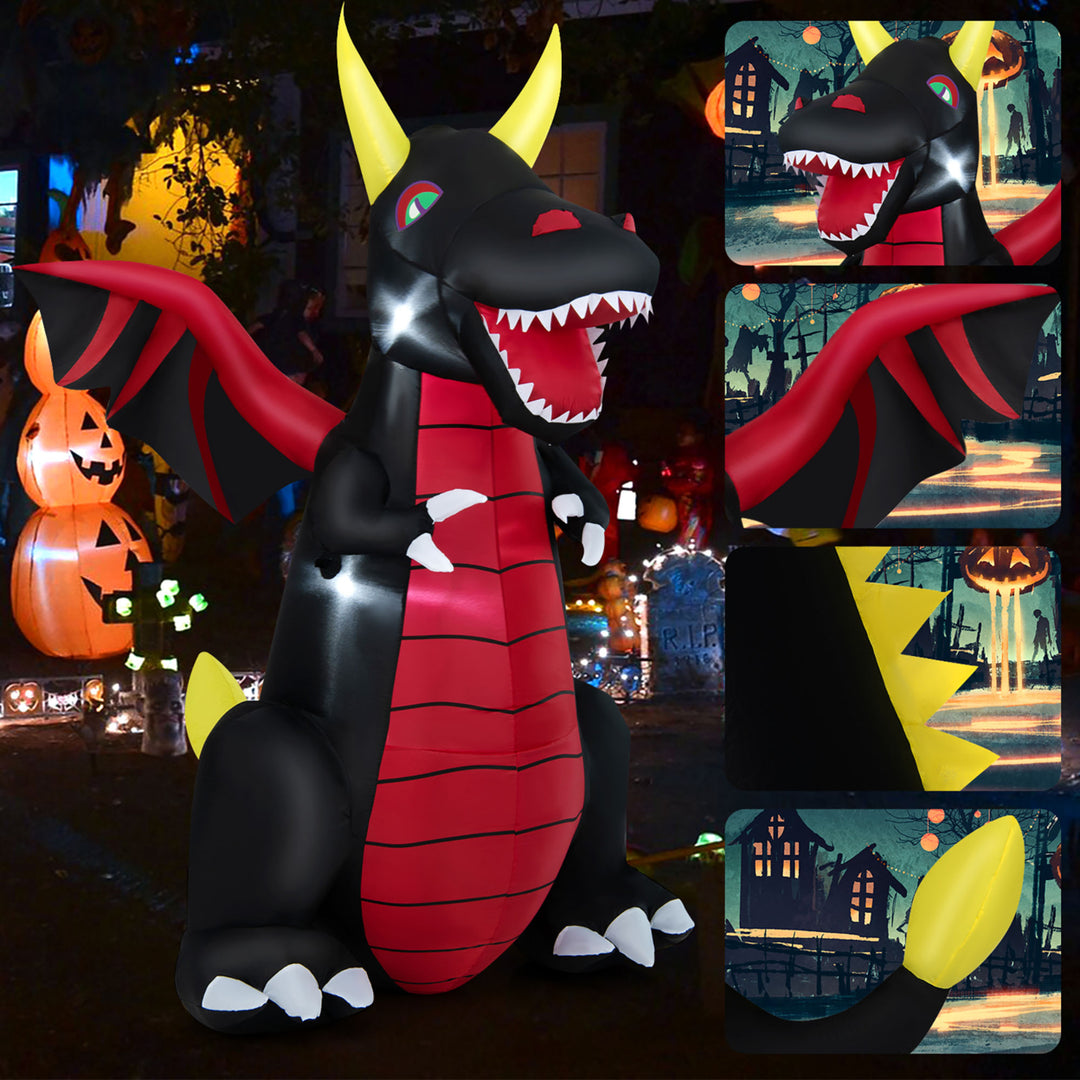 8FT Halloween Outdoor Blow Up Giant Dragon Holiday Decor w/ Wings and LED Lights Image 5