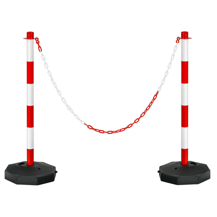 2PCS Traffic Delineator Pole Safety Caution Barrier w/ 5ft Link Chains Image 1