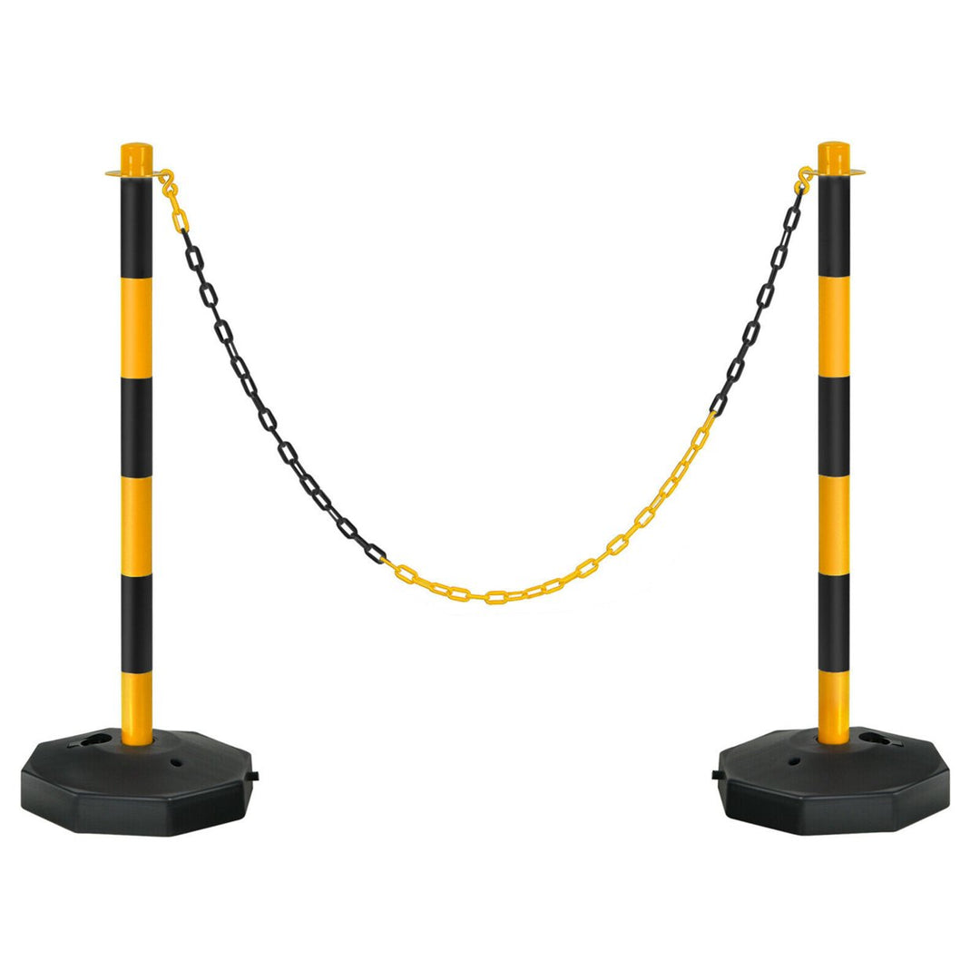 2PCS Traffic Delineator Pole Safety Caution Barrier w/ 5ft Link Chains Image 2