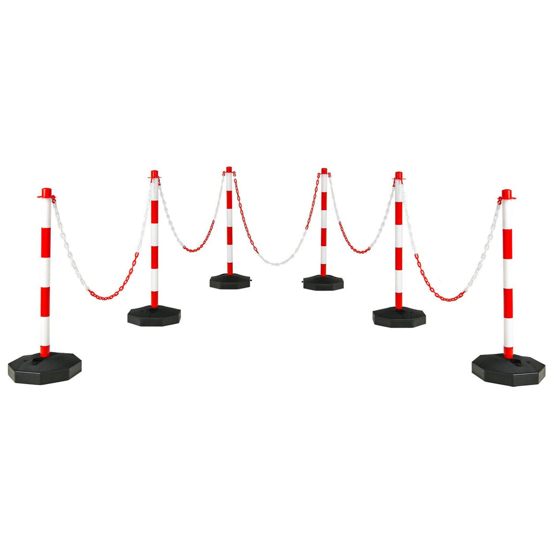 6PCS Traffic Delineator Pole Safety Caution Barrier w/ 5ft Link Chains Image 1