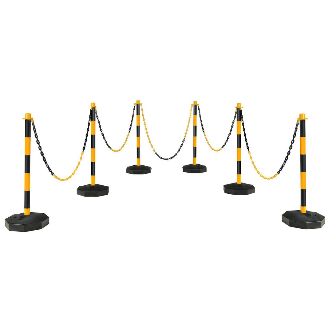 6PCS Traffic Delineator Pole Safety Caution Barrier w/ 5ft Link Chains Image 2