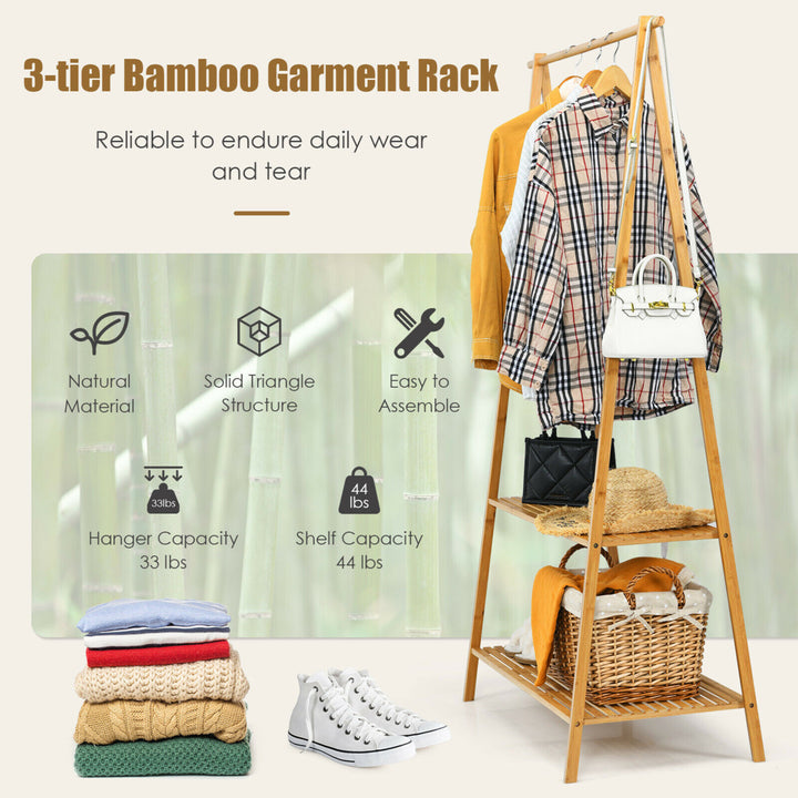 Bamboo Garment Rack Clothes Hanging Rack w/2-Tier Storage Shelf Entryway Bedroom Image 7