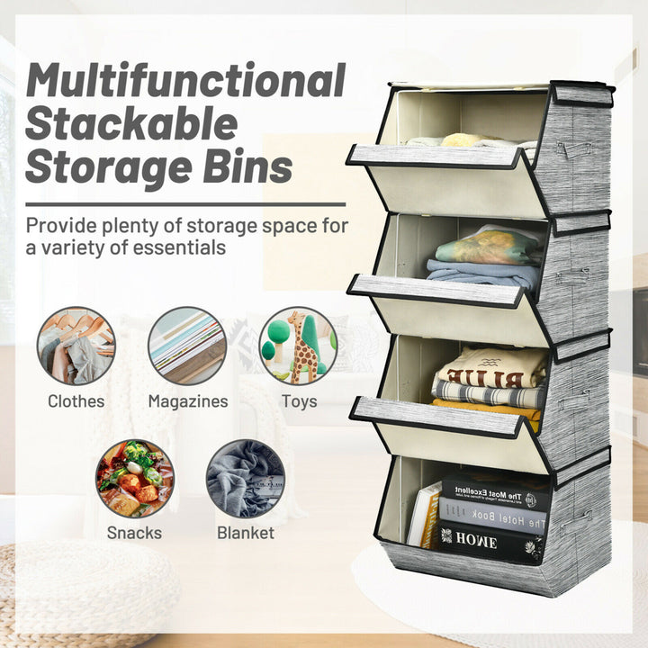 Large Stackable Bins Cubes W/Lids Storage Organizers W/LinenandOxford Fabric 4Sets Image 4