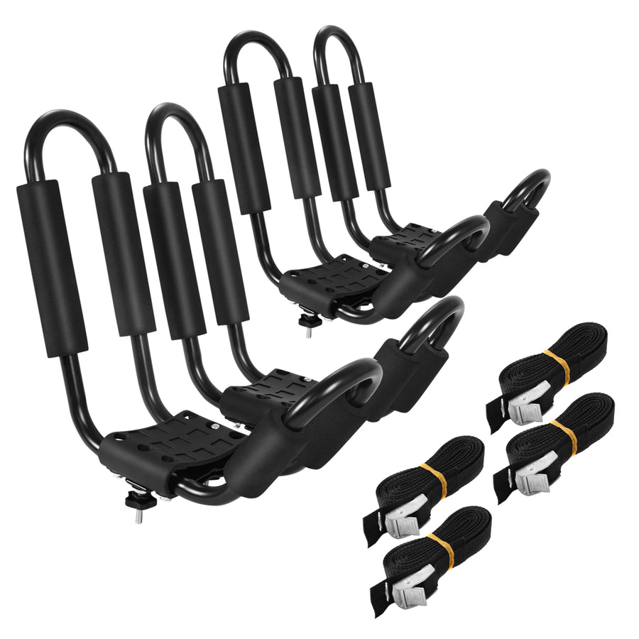 2 Pairs J-bar Heavy Duty Kayak Roof Rack Universal Rack Carrier w/ 4 Straps Image 1